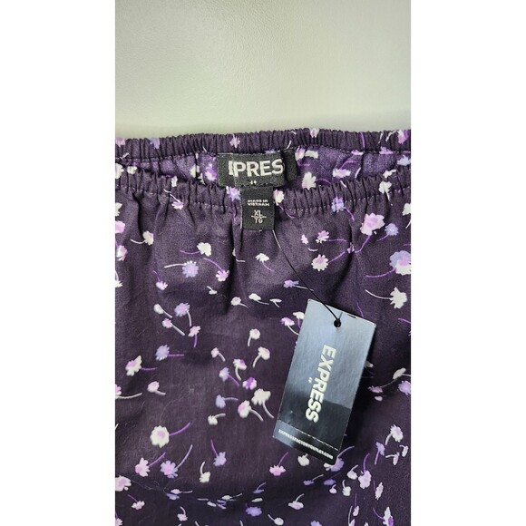 NWT Express Purple Floral Crop Top Short Sleeve Elastic Neckline Women’s XL - Picture 3 of 8